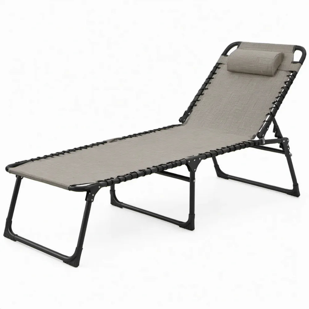 Verstelbare inklapbare ligstoel met hoofdkussen 178 x 65 x 90 cm Taupe/Zwart