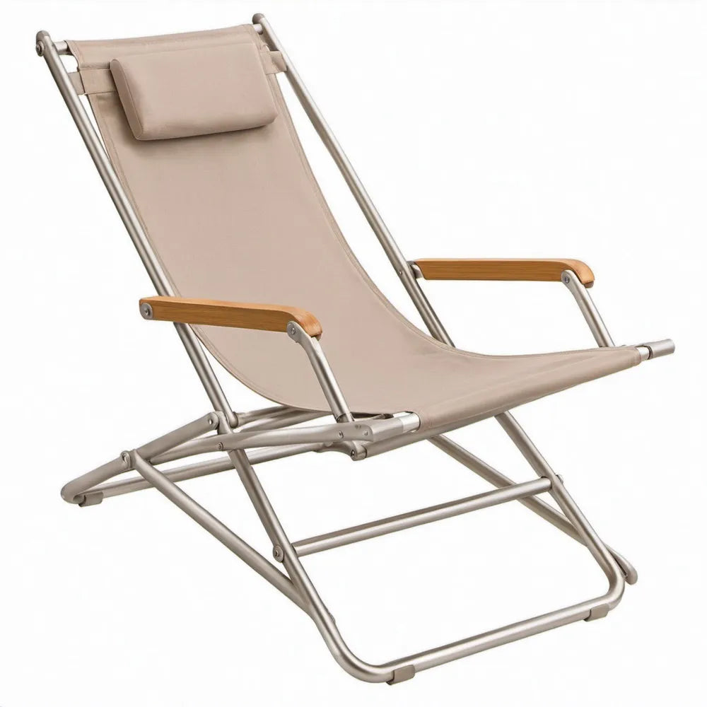 Opvouwbare ligstoel met hoofdsteun en armleuningen, beige, 90 x 60 x 105 cm