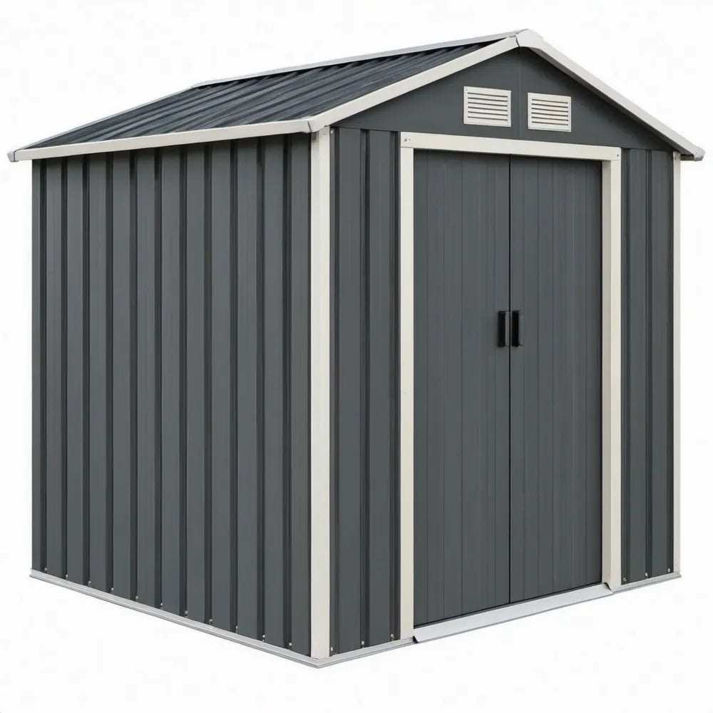 Metalen tuinhuis met dubbele deur 213 x 127 x 185 cm Antracietgrijs/Lichtgrijs