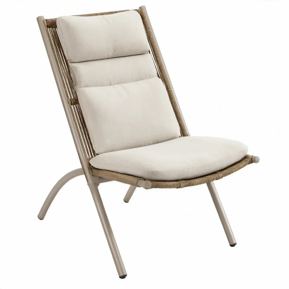 Loungestoel met kussens 73 x 77 x 100 cm beige en gebroken wit, aluminium en PE-rotan
