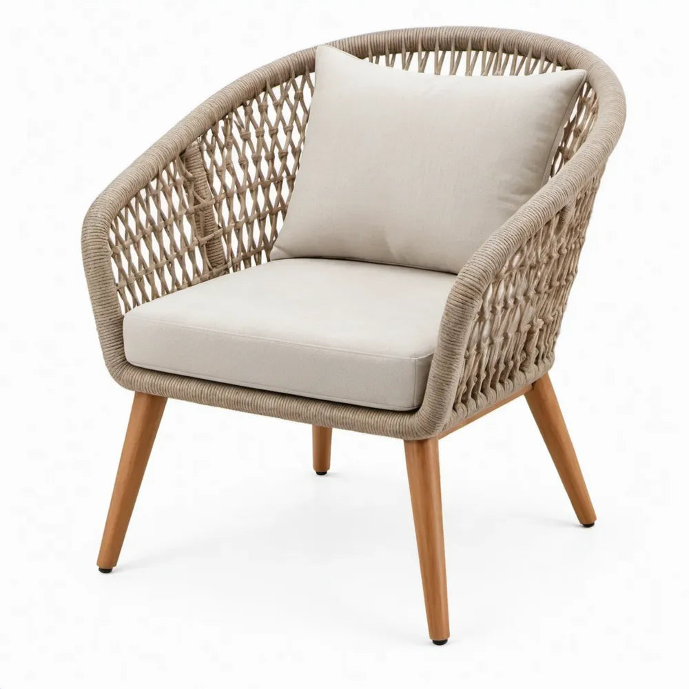 Terrasstoel met armleuningen en kussens 73 x 70 x 82 cm Beige/Naturelbruin