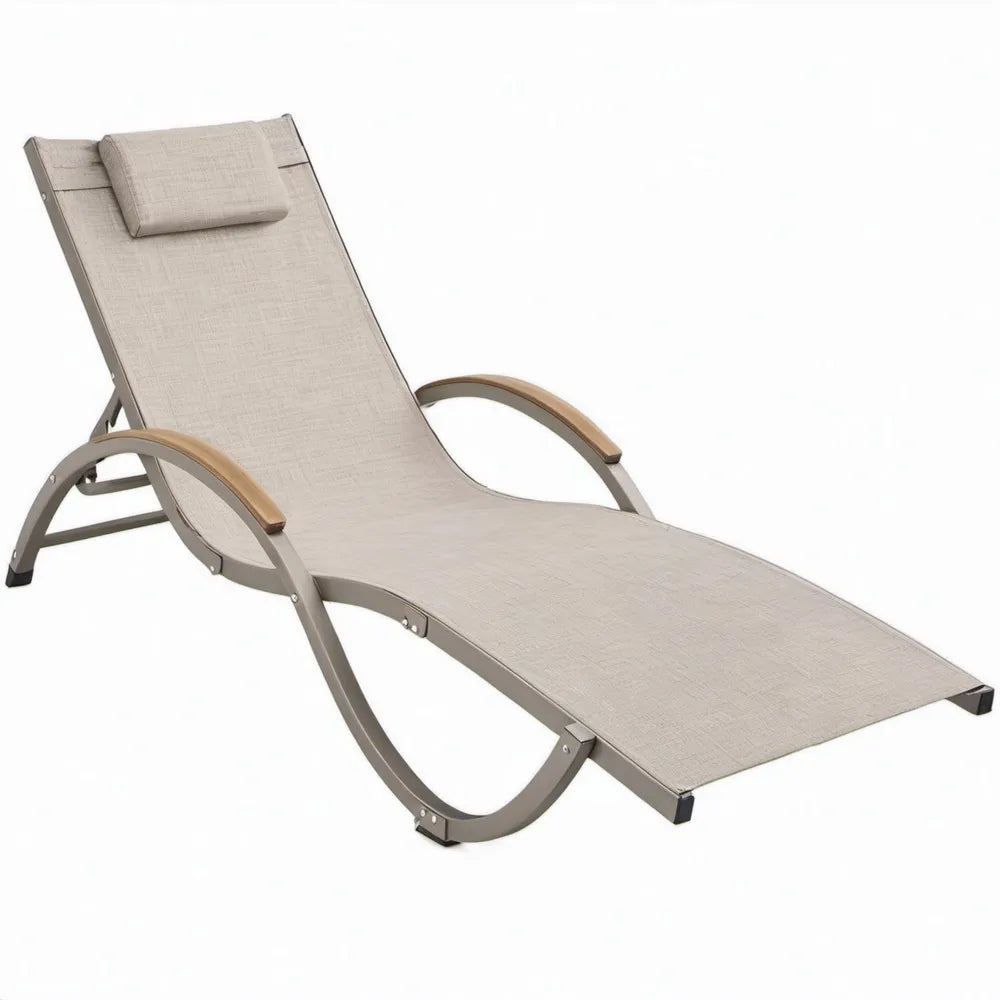 Verstelbaar ligbed met hoofdsteun 190 x 65 x 30 cm Beige/Taupegrijs/Bruin
