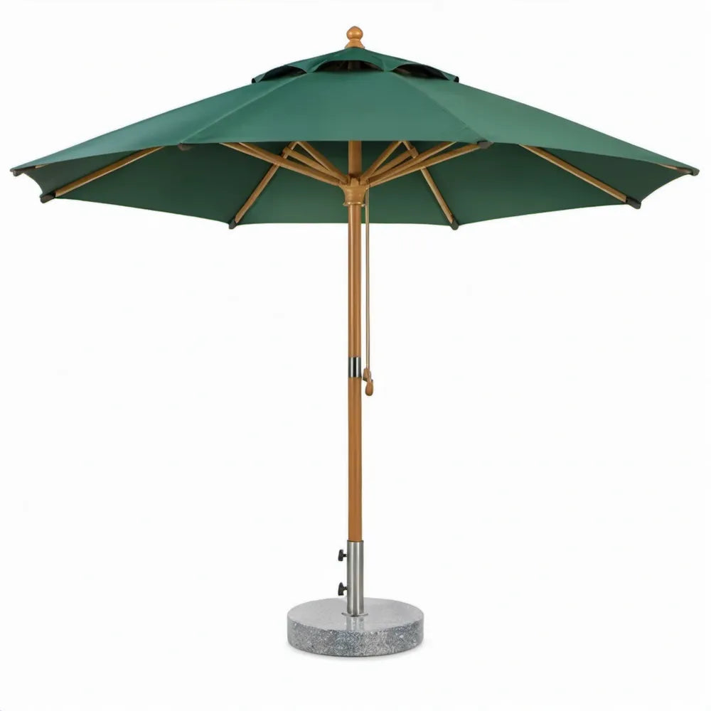 Achthoekige houten tuinparasol 300 cm donkergroen met granieten voet