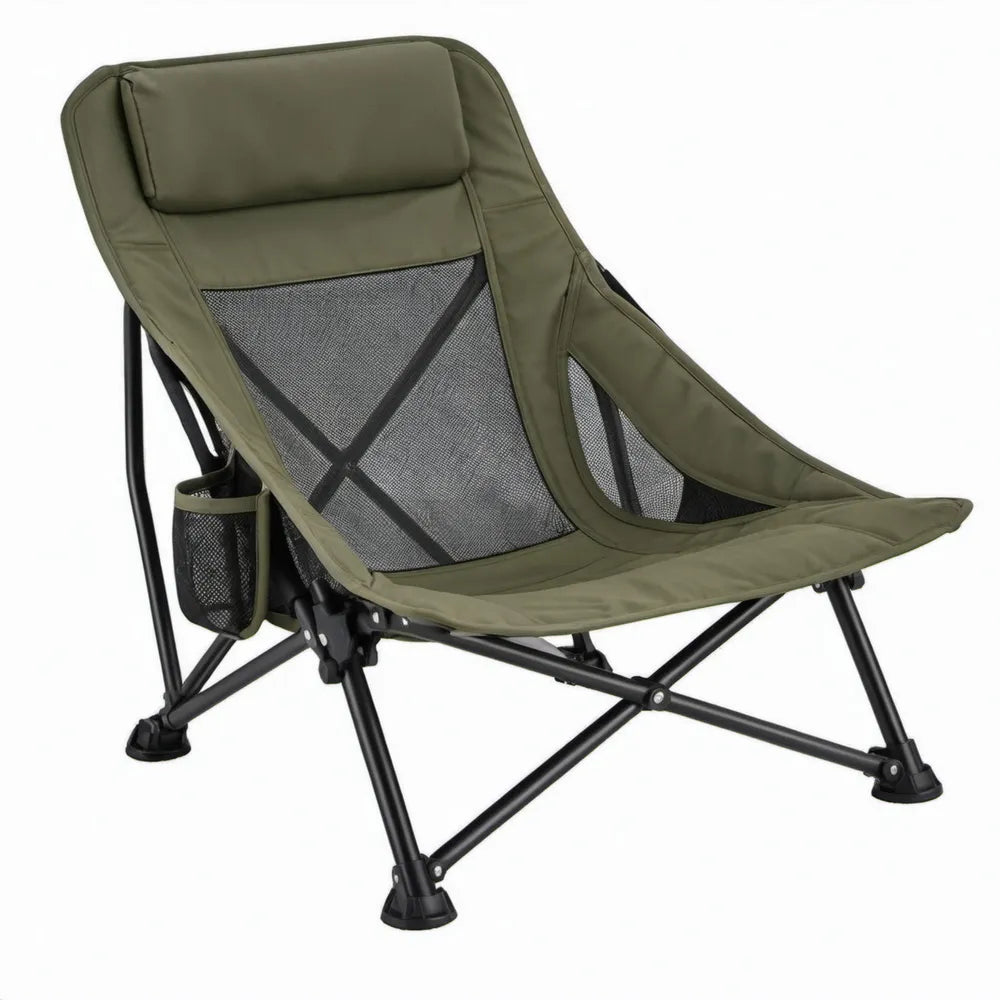 Opvouwbare campingstoel 80 x 60 x 90 cm olijfgroen/zwart met stalen frame en polyester zitting