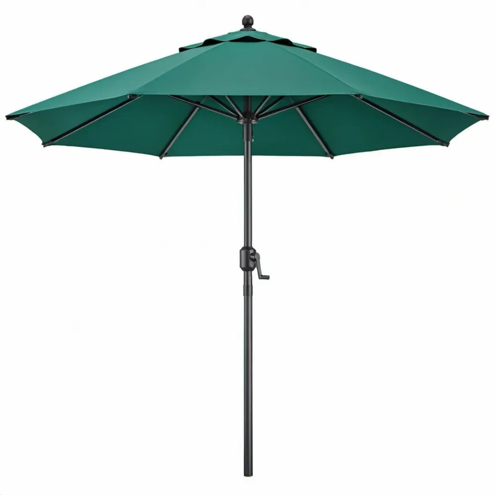 Groene ronde parasol met zwengel en dubbele luchtkap, Ø 300 x 250 cm