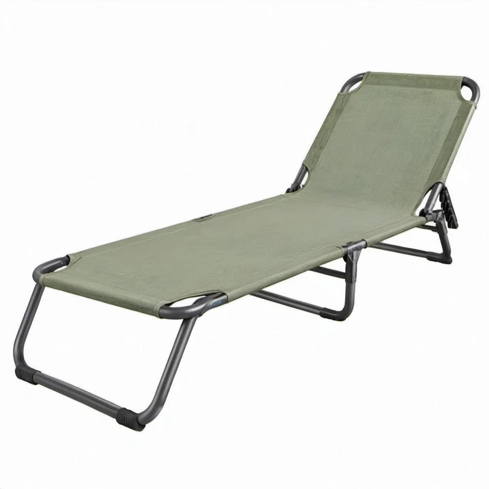 Inklapbaar olijfgroen ligbed met verstelbare rugleuning, 190 x 58 x 28 cm