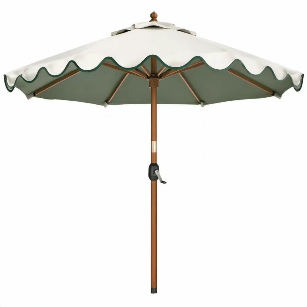 Houten parasol met zwengel en kantelbare kap Ø 270 cm, crème/groen