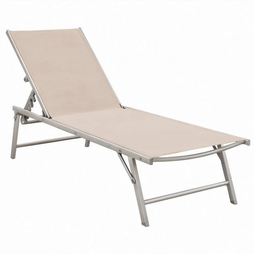 Verstelbaar aluminium ligbed met beige PVC-gecoat polyesterdoek, 190 x 60 x 30 cm