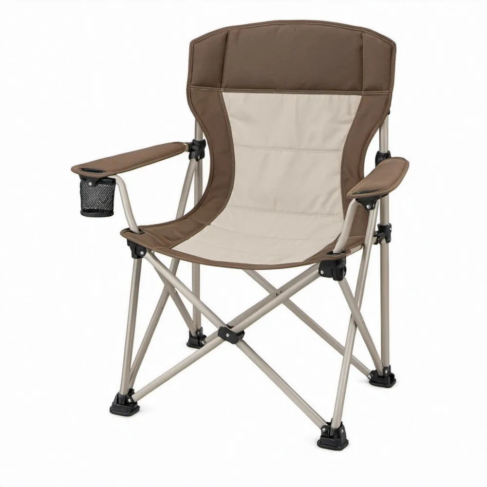 Opvouwbare campingstoel met armleuningen en bekerhouder 58 x 60 x 98 cm Beige/Bruin