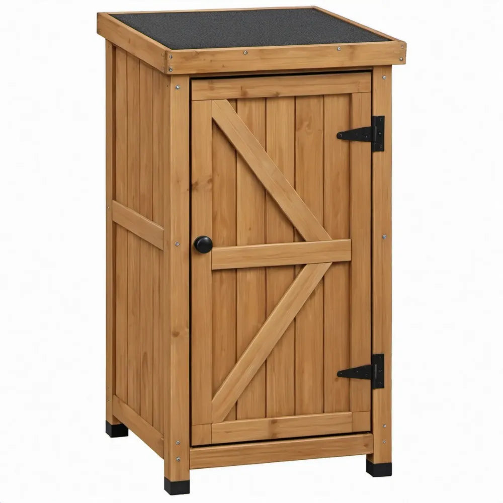 Houten tuinkast van vurenhout met bitumen dak, 77 x 54 x 112 cm, naturel bruin/zwart