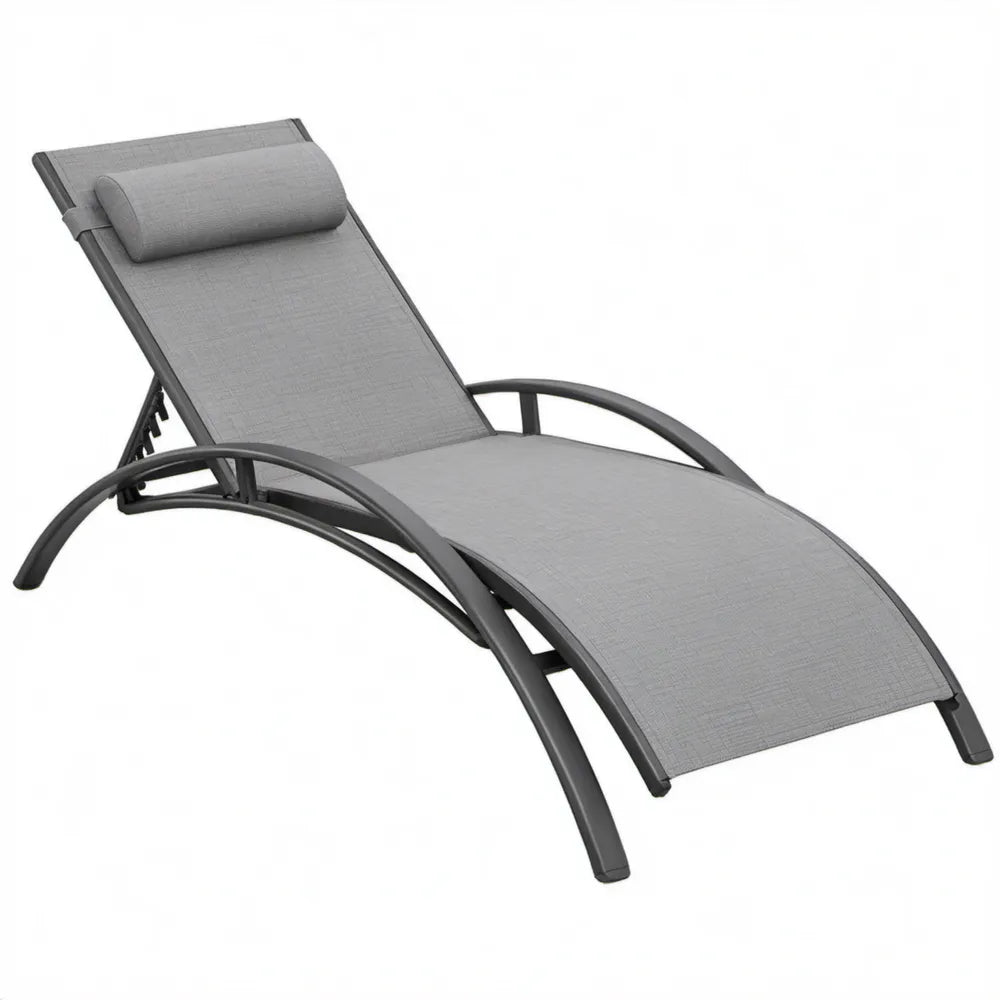 Verstelbaar gebogen ligbed met hoofdsteun 190 x 65 x 30 cm Grijs/Zwart