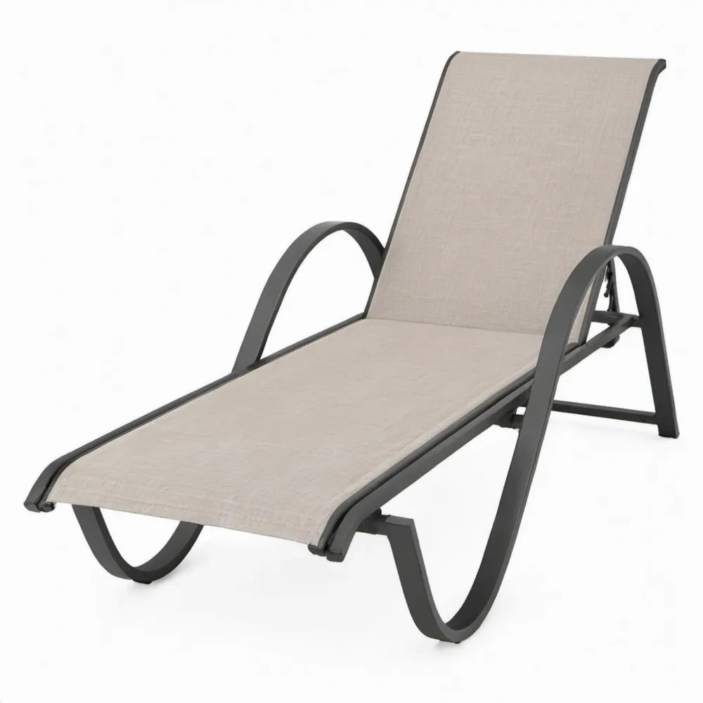 Verstelbaar beige ligbed met zwart gebogen stalen frame, 190 x 60 x 96 cm