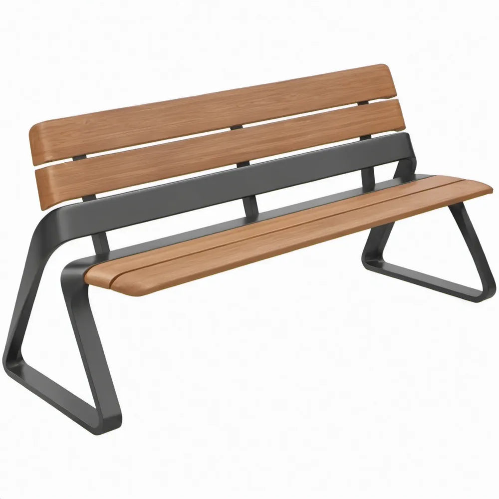 3-zits tuinbank met rugleuning 150 x 60 x 80 cm – Bruin/Zwart acaciahout en gepoedercoat staal