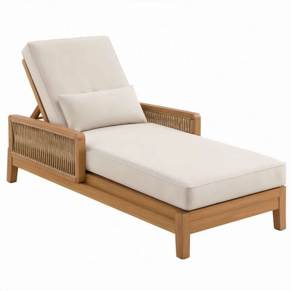 Verstelbaar ligbed met kussens 200 x 75 cm naturel bruin, beige en crème