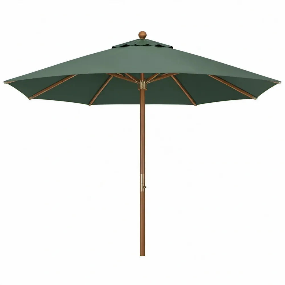 Houten stokparasol rond Ø 270 cm, hoogte 250 cm, donkergroen